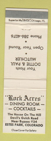 Matchbook Cover - Rock Acres Dining Room Estes Park Colorado WEAR