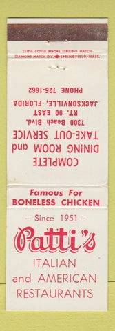 Matchbook Cover - Patti's Italian Restaurant Jacksonville FL