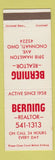 Matchbook Cover - Berning Real Estate Cincinnati OH
