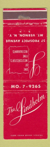 Matchbook Cover - The Lindholm Restaurant Mount Vernon NY WEAR
