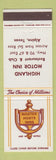 Matchbook Cover - Highland Motor Inn Alpine TX Master Hosts