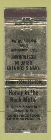 Matchbook Cover - Honey in the Rock Motel Beckley WV WORN