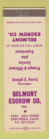 Matchbook Cover - Belmont Escrow San Diego CA