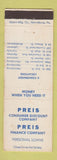 Matchbook Cover - Preis Finance Harrisburg Lemoyne Hershey Carlisle PA WORN
