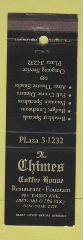 Matchbook Cover - The Chimes Coffee House Restaurant New York City
