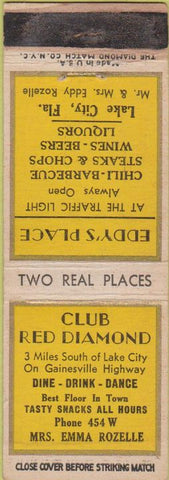 Matchbook Cover - Eddy's Place Red Diamond Club Lake City FL