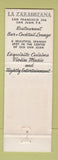 Matchbook Cover - La Zaragozana San Juan Puerto Rico