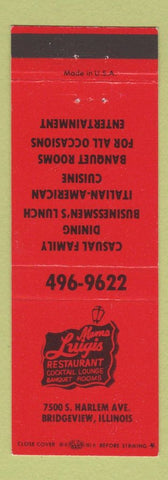 Matchbook Cover - Mama Luigis Restaurant Bridgeview IL