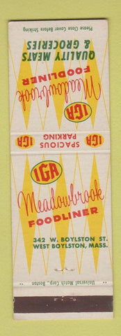 Matchbook Cover - IGA Grocery Meadowbrook Foodliner West Boylston MA