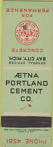 Matchbook Cover - Aetna Portland Cement Bay City MI