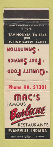 Matchbook Cover - Mac's BBQ Evansville IN