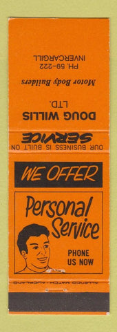 Matchbook Cover - Doug Willis Motor Body Builders Invercargill New Zealand