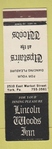 Matchbook Cover - Lincoln Woods Inn York PA