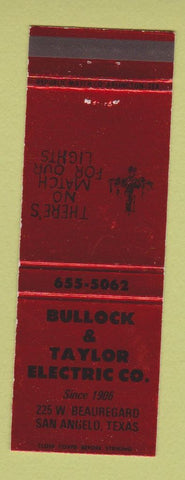 Matchbook Cover - Bullock & Taylor Electric San Angelo TX
