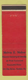 Matchbook Cover - Melvin Melius Cemetery Lettering Cleaning Carlisle PA WEAR