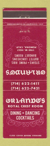 Matchbook Cover - Orlando's Royal Crest Room Pomona CA