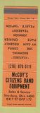 Matchbook Cover - McCoy's Citizens Band Equipment radio Strasburg OH