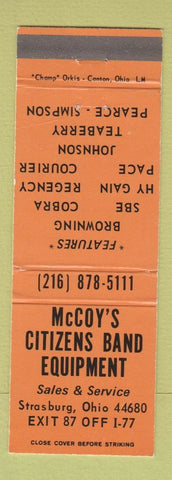Matchbook Cover - McCoy's Citizens Band Equipment radio Strasburg OH