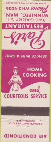 Matchbook Cover - Paris Restaurant Winnipeg Manitoba girlie