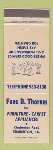 Matchbook Cover - Fons D Thorum Furniture Appliances Kimberton PA