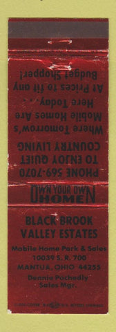 Matchbook Cover - Black Brook Valley Estates Mantua OH
