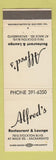 Matchbook Cover - Alfred's Restaurant Sacramento CA