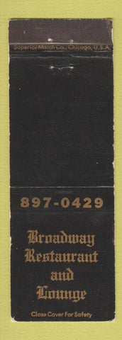 Matchbook Cover - Broadway Restaurant Lounge Aurora IL WEAR