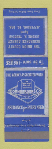 Matchbook Cover - Dornberger Insurance Union County Jerome Trudeau Jefferson SD