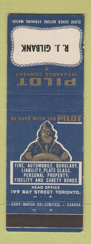 Matchbook Cover - Pilot Insurance RJ Gilbank Canada
