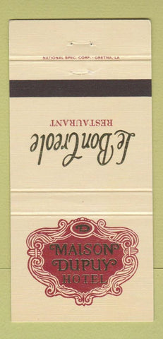 Matchbook Cover - Maison Dupuy Hotel Le Bon Creole New Orleans LA 30 Strike