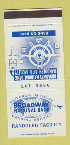 Matchbook Cover - Broadway National Bank Randolph Air Force Base 30 Strike
