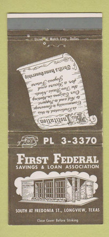 Matchbook Cover - First Federal Savings and Loan Longview TX 30 Strike