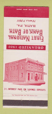 Matchbook Cover - First National Bank of Bath PA 30 Strike