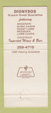 Matchbook Cover - Dionysos Greek Restaurant Detroit MI 30 Strike