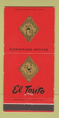 Matchbook Cover - El Torito Mexican Restaurants Burbank San Diego CA 30 Strike