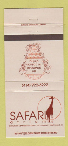 Matchbook Cover - Safari Atrium Fond Du Lac WI giraffe  30 Strike