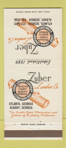 Matchbook Cover - Zuber Lumber Albany Atlanta GA 30 Strike