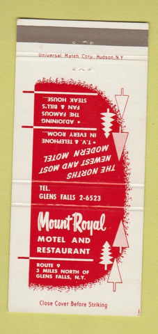 Matchbook Cover - Mount Royal Motel Restaurant Glens Falls NY 30 Strike