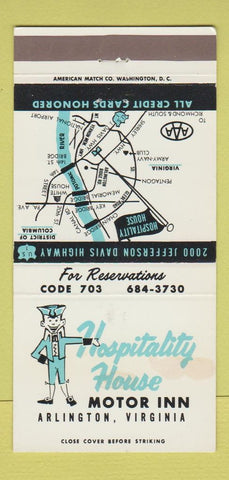 Matchbook Cover - Hospitality House Motor Inn Arlington VA STAINED 30 Strike