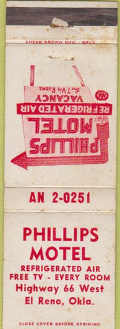 Matchbook Cover - Phillips Motel El Reno OK Route 66 WORN