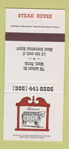 Matchbook Cover - Hereford Grill Miami FL 30 Strike