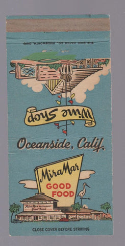 Matchbook Cover - Mira Mar Restaurant Oceanside CA Wine Shop WEAR 30 Strike