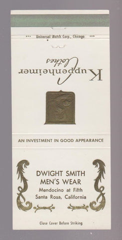 Matchbook Cover Kuppenheimer Men's Clothes Dwight Smith Santa Rosa CA 30 Strike