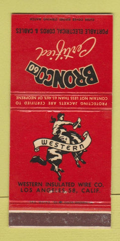 Matchbook Cover - Bronco 60 Electric Cords Cables wire Los Angeles CA 30 Strike