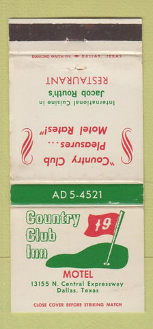 Matchbook Cover - Country Club Inn Motel Dallas TX WEAR 30 Strike