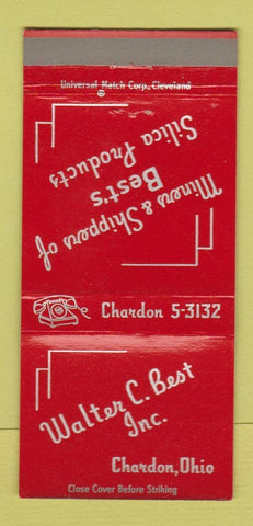 Matchbook Cover - Walter Best Chardon OH Silica Products WEAR 30 Strike
