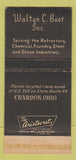 Matchbook Cover - Walter Best Chardon OH Silica Products WEAR 30 Strike