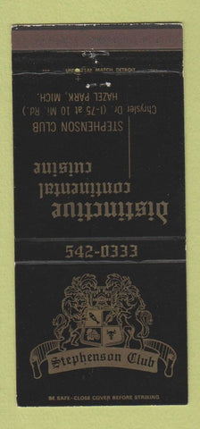 Matchbook Cover - Stephenson Club Hazel Park MI restaurant 30 Strike