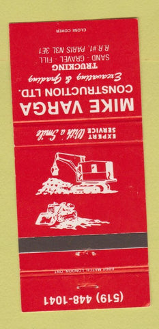 Matchbook Cover - Mike Varga Construction Excavating Paris ON 30 Strike