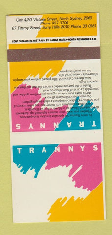 Matchbook Cover - Trannys North Sydney Australia color transparencies  30 Strike